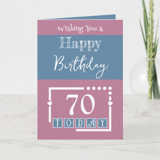 Gelukkige verjaardag 70 vandaag roze blauw kaart (Voorkant)