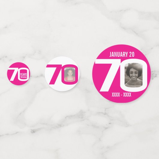 Gelukkige verjaardag 70e naam foto roze wit confetti (Voorkanten)