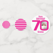 Gelukkige verjaardag 70e naam foto roze wit confetti (Achterkanten)