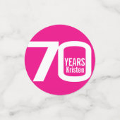 Gelukkige verjaardag 70e naam foto roze wit confetti (Kleine voorkant)