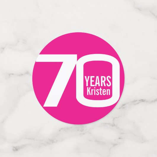 Gelukkige verjaardag 70e naam foto roze wit confetti (Kleine voorkant)