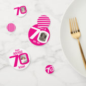 Gelukkige verjaardag 70e naam foto roze wit confetti (Groep)