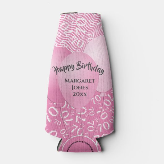 Gelukkige Verjaardag 70e Nummer Patroon Roze en Wi Flesjeskoeler (Voorkant)