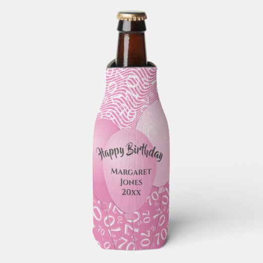 Gelukkige Verjaardag 70e Nummer Patroon Roze en Wi Flesjeskoeler (Fles Voorkant)
