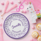 Gelukkige Verjaardag 70ste Paarse/Witte Getal Patr Papieren Bordje (Feest)
