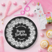 Gelukkige Verjaardag 70ste Zwart/Wit Getal Patroon Papieren Bordje (Feest)