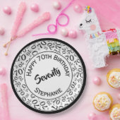 Gelukkige Verjaardag 70ste Zwart/Wit Getal Patroon Papieren Bordje (Feest)