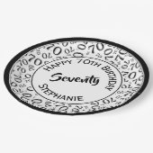 Gelukkige Verjaardag 70ste Zwart/Wit Getal Patroon Papieren Bordje (Gekanteld)