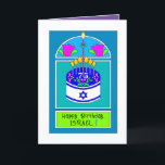 Gelukkige Verjaardag 75, Israël Kaart<br><div class="desc">Ijar 5, 5708 (14 mei 1948): (Israëls Onafhankelijkheidsdag) tot Ijar 5, 5783 (14 mei 2023) = Israëls 75e verjaardag! Haar verjaardagstaart is de Israëlische vlag met daarop de 7 kaarsen van de Menorah. Hallelu YAH! Interieur kaart afgebakend en gecoördineerd voor uw schrijfplezier. ~ Karyn</div>