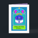 Gelukkige Verjaardag 75, Israël Kaart<br><div class="desc">Ijar 5,  5708 (14 mei 1948): (Israëls Onafhankelijkheidsdag) tot Ijar 5,  5783 (14 mei 2023) = Israëls 75e verjaardag! Haar verjaardagstaart is de Israëlische vlag met daarop de 7 kaarsen van de Menorah. Hallelu YAH! Interieur kaart afgebakend en gecoördineerd voor uw schrijfplezier. ~ Karyn</div>