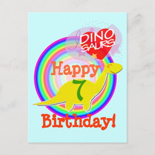 Gelukkige Verjaardag 7 Jaar Gele Dino Briefkaart (Voorkant)