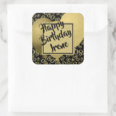 Gelukkige Verjaardag - 80 Goud/Zwart Nummerpatroon Vierkante Sticker (Tas)