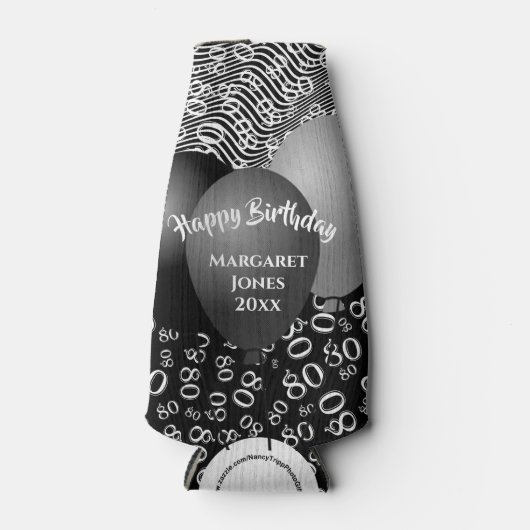 Gelukkige Verjaardag 80ste Nummerpatroon Zwart-wit Flesjeskoeler (Voorkant)