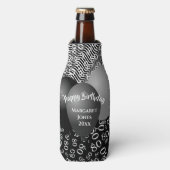 Gelukkige Verjaardag 80ste Nummerpatroon Zwart-wit Flesjeskoeler (Fles Voorkant)