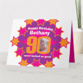 Gelukkige verjaardag 90 roze sterren aangepaste na kaart (Voorkant)