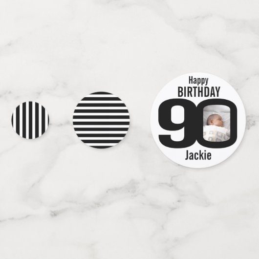 Gelukkige verjaardag 90e naam en fotodocument conf confetti (Achterkanten)