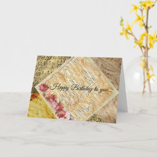 Gelukkige Verjaardag aan u Bladmuziek Kaart (Gele Bloem)