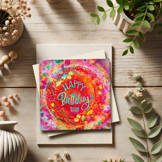 Gelukkige verjaardag aan u Leuke Kleurrijke Vlak Feestdagenkaart