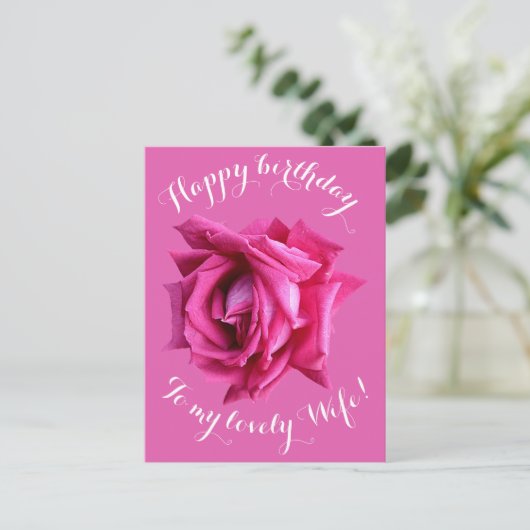 Gelukkige Verjaardag aan vrouw hete roze roos bloe Briefkaart (Staand voorkant)