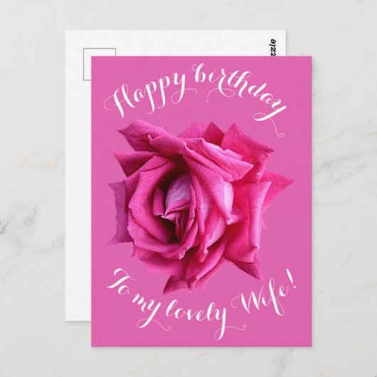 Gelukkige Verjaardag aan vrouw hete roze roos bloe Briefkaart (Voorkant / Achterkant)