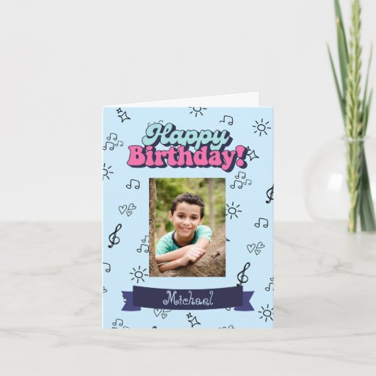 Gelukkige verjaardag aangepaste blauwe foto kaart (Voorkant)