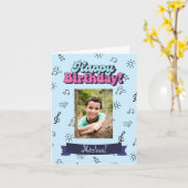 Gelukkige verjaardag aangepaste blauwe foto kaart (Gele Bloem)