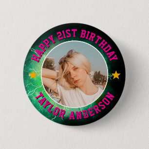 Gelukkige verjaardag aangepaste foto Cool Retro Bo Ronde Button 5,7 Cm