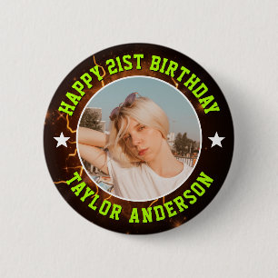 Gelukkige verjaardag aangepaste foto Cool Retro Bo Ronde Button 5,7 Cm