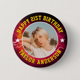 Gelukkige verjaardag aangepaste foto Cool Retro Bo Ronde Button 5,7 Cm