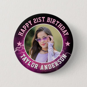 Gelukkige verjaardag aangepaste foto Cool Retro Bo Ronde Button 5,7 Cm
