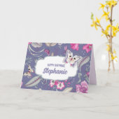 Gelukkige verjaardag. Aangepaste naam | Bloemen en Kaart (Gele Bloem)