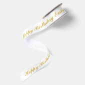 Gelukkige Verjaardag Aangepaste Naam Gouden Script Satijnen Lint (Achterkant)