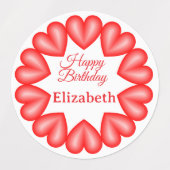 Gelukkige verjaardag aangepaste naam rode harten c labels (Design 2)