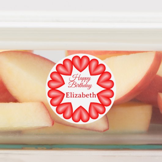 Gelukkige verjaardag aangepaste naam rode harten c labels (Aangebracht)