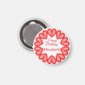 Gelukkige verjaardag aangepaste naam rode harten c magneet (Voorkant / Achterkant)