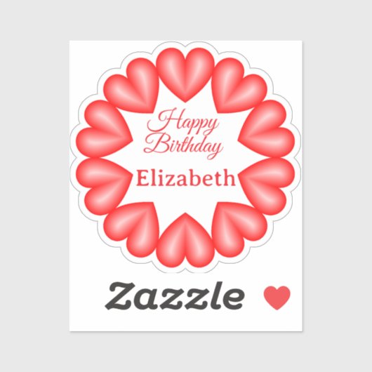 Gelukkige verjaardag aangepaste naam rode harten c sticker (Vel)