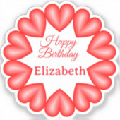 Gelukkige verjaardag aangepaste naam rode harten c sticker (Voorkant)