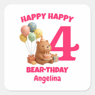 GELUKKIGE VERJAARDAG Aangepaste teddybeer 4e verja Vierkante Sticker