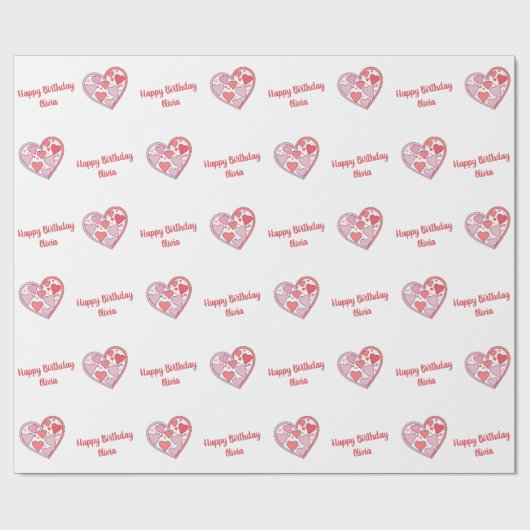 Gelukkige Verjaardag Aangepaste Tekst Vrolijke Roz Cadeaupapier (Vlak)