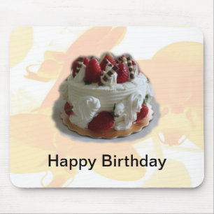 gelukkige verjaardag aardbei, chocolade cake muismat
