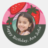 Gelukkige Verjaardag Aardbei Geruit Aangepaste Sti Ronde Sticker (Voorkant)