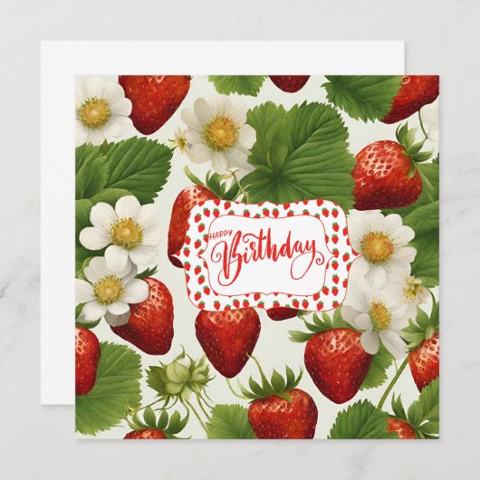 Gelukkige Verjaardag Aardbeien, bladeren en bloeme (Voorkant / Achterkant)