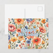 Gelukkige verjaardag Abstracte waterverf bloemen Briefkaart (Voorkant / Achterkant)