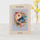 Gelukkige verjaardag abstracte ying-yang bewerkbar kaart (Gele Bloem)