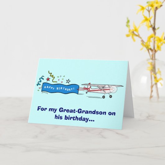 Gelukkige Verjaardag achterkleinzoon Vliegtuig Kaart (Gele Bloem)