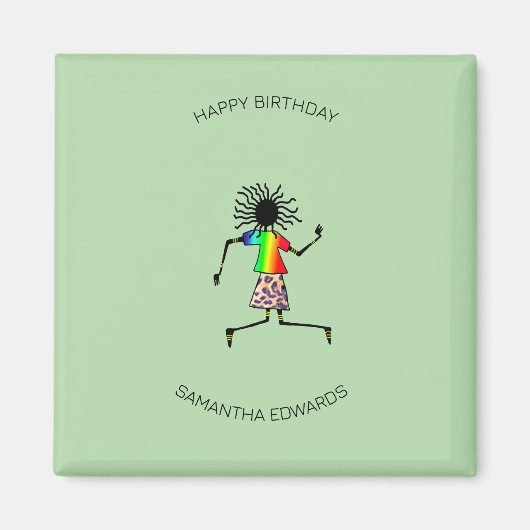 Gelukkige Verjaardag, Afrikaanse Kunst Schattigee Magneet (Voorkant)