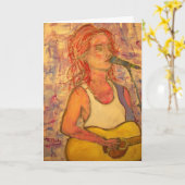 Gelukkige verjaardag akoestisch meisje kaart (Gele Bloem)