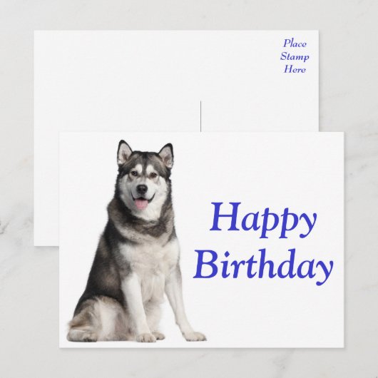 Gelukkige Verjaardag Alaskan Malamute Puppy Dog Ka Briefkaart (Voorkant / Achterkant)