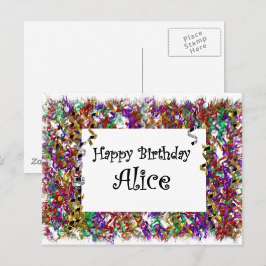 Gelukkige verjaardag Alice Briefkaart (Voorkant / Achterkant)