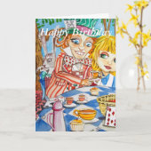 Gelukkige Verjaardag Alice in Wonderland Tea Party Kaart (Gele Bloem)